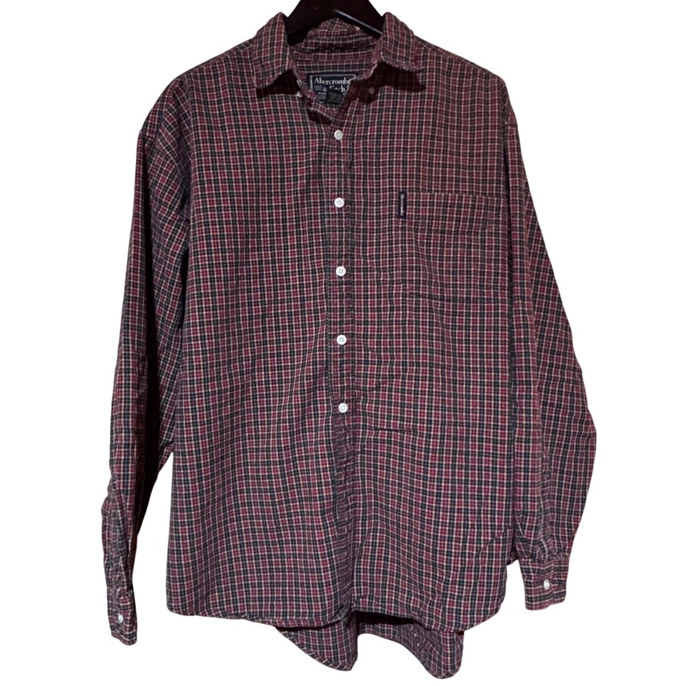 Y2K‎ Vintage Abercrombie & Fitch Men's Plaid Flannel Shirt Size L – 100% Cotton